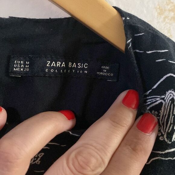 Zara Black Cut Out Tropical Island Print Black Romper Shorts - Picture 6 of 8